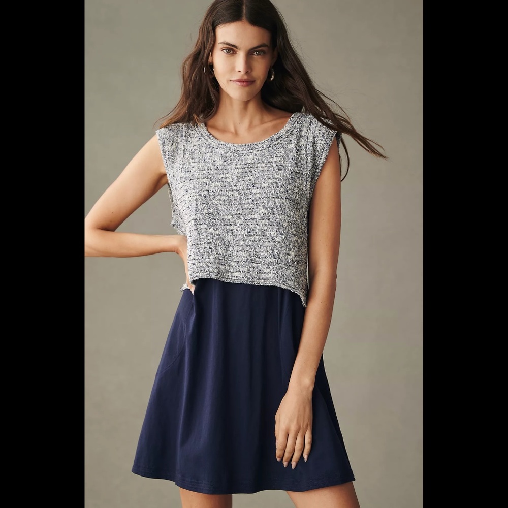Anthropologie Navy and Heather Gray Mini Dress